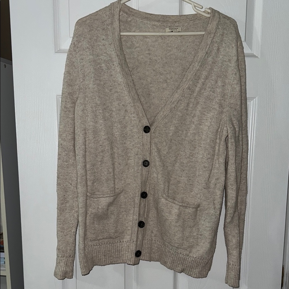 Sonoma Tan Cardigan Sweater V-Neck Knit